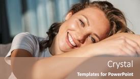  Presentation with relaxing - Colorful theme enhanced with smiling-pretty-blonde-young-woman backdrop and a coral colored foreground