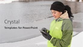  Presentation with pretty girl - Beautiful theme featuring smiling-pretty-girl-in-headband backdrop and a light gray colored foreground