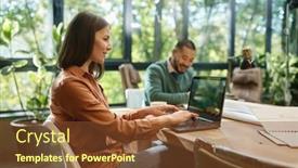  Presentation with professional - Presentation theme with smiling-professional-young-businesswoman-using background and a tawny brown colored foreground