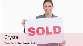  Presentation with real estate prices - Audience pleasing theme consisting of smiling real estate agent presenting backdrop and a coral colored foreground