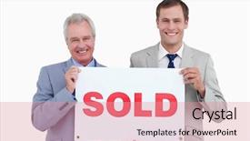  Presentation with real estate - PPT layouts enhanced with smiling real estate agents holding background and a coral colored foreground