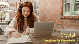  Presentation with laptop wireless - Presentation enhanced with smiling-redhead-girl-in-wireless background and a tawny brown colored foreground