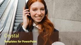  Presentation with takeaway coffee - Presentation having smiling-redhead-woman-in-wireless background and a tawny brown colored foreground