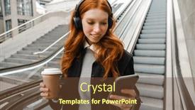  Presentation with takeaway coffee - Slide set featuring smiling-redhead-woman-in-wireless background and a tawny brown colored foreground