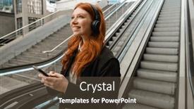  Presentation with wireless - Slide set having smiling-redhead-woman-in-wireless background and a tawny brown colored foreground