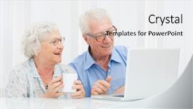  Presentation with college education happy smiling - Presentation theme enhanced with smiling retired couple using computer background and a white colored foreground