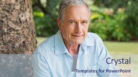  Presentation with smiling paramedic sitting in ambulance - Colorful slide deck enhanced with smiling retired man sitting backdrop and a sky blue colored foreground
