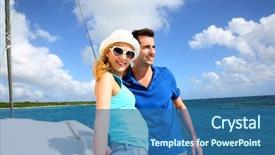  Presentation with sailboat - Presentation theme enhanced with smiling rich young couple on a sailboat in caribbean sea background and a ocean colored foreground