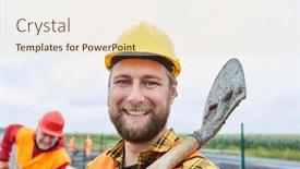  Presentation with road construction - Beautiful presentation design featuring smiling-road-builder-with-hard backdrop and a lemonade colored foreground