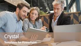  Presentation with sales - Beautiful theme featuring smiling sales team working backdrop and a coral colored foreground