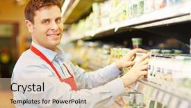  Presentation with dairy - Presentation theme featuring smiling salesman organizing dairy products background and a lemonade colored foreground