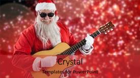  Presentation with red stars - PPT layouts consisting of smiling santa claus playing guitar while standing against white snow and stars on red background and a red colored foreground