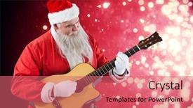  Presentation with shimmering - Theme enhanced with smiling santa claus playing guitar against light design shimmering on red background and a coral colored foreground