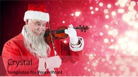  Presentation with shimmering - Beautiful slides featuring smiling santa claus playing violin against light design shimmering on red backdrop and a red colored foreground