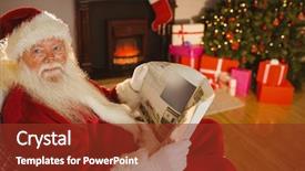  Presentation with living room - Audience pleasing theme consisting of smiling santa claus reading newspaper backdrop and a  colored foreground