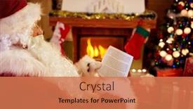  Presentation with children reading - Theme with smiling santa claus sitting and reading children wishes for x-mas background and a coral colored foreground
