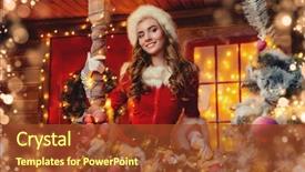  Presentation with purple festive christmas red - Colorful presentation design enhanced with smiling santa girl in red backdrop and a tawny brown colored foreground