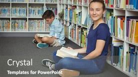  Presentation with school kids reading books - Amazing slide deck having smiling school kids reading books in library at school backdrop and a gray colored foreground