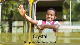  Presentation with bus - Theme having smiling schoolboy waving hand from bus background and a yellow colored foreground