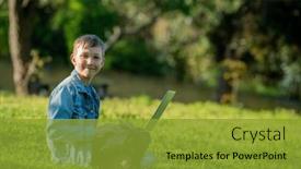  Presentation with child teen - Slide deck consisting of smiling-schoolboy-with-a-laptop background and a gold colored foreground