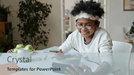  Presentation with muesli - Presentation consisting of smiling-schoolchild-looking-at-smartphone background and a light blue colored foreground