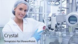  Presentation with scientist - Amazing presentation having smiling scientist leaning against gauge backdrop and a light blue colored foreground