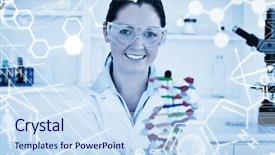  Presentation with graphic - Slide set enhanced with smiling scientist showing the dna background and a sky blue colored foreground