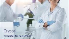  Presentation with camera - Theme consisting of smiling-scientists-looking-at-camera background and a lemonade colored foreground