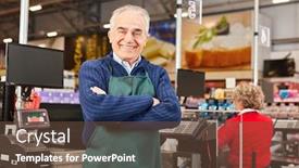  Presentation with market - PPT theme featuring smiling-senior-as-a-market background and a tawny brown colored foreground