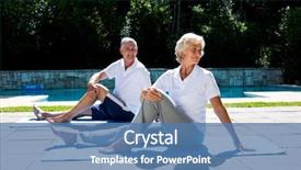  Presentation with senior citizen - Presentation theme having smiling senior couple exercising background and a  colored foreground
