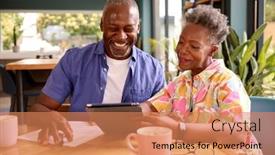  Presentation with senior couple - Slide deck enhanced with smiling-senior-couple-sitting-around background and a coral colored foreground