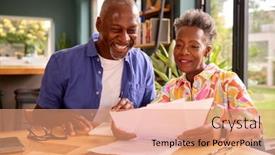  Presentation with senior couple - PPT theme with smiling-senior-couple-sitting-around background and a coral colored foreground