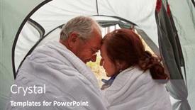  Presentation with camping - PPT theme consisting of smiling-senior-couple-touching-foreheads background and a gray colored foreground