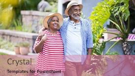  Presentation with senior couple - Theme consisting of smiling-senior-couple-with-arm background and a coral colored foreground