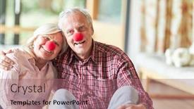  Presentation with senior couple - PPT theme enhanced with smiling-senior-couple-with-red background and a coral colored foreground