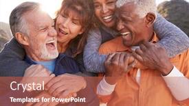  Presentation with walking together - Beautiful slides featuring smiling-senior-friends-having-fun backdrop and a coral colored foreground