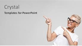  Presentation with gray - Beautiful slide deck featuring smiling-senior-gray-haired-woman backdrop and a light gray colored foreground