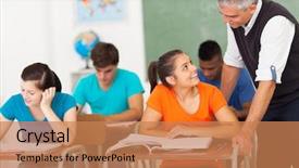  Presentation with senior high school - Amazing slides having smiling senior high school teacher backdrop and a coral colored foreground
