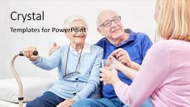  Presentation with vetiver system waste water treatment - Presentation design having smiling senior is taking tablet background and a sky blue colored foreground