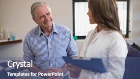  Presentation with female hospital patient - PPT layouts with smiling senior male patient looking background and a ocean colored foreground