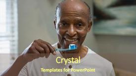  Presentation with gold man smile - PPT theme with smiling senior man brushing teeth background and a tawny brown colored foreground