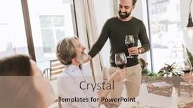  Presentation with family talking - PPT theme featuring smiling-senior-man-talking background and a coral colored foreground