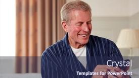  Presentation with covid bed - Beautiful slide deck featuring smiling-senior-man-using-mobile backdrop and a navy blue colored foreground