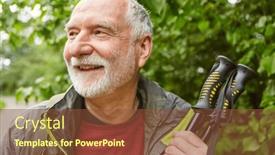  Presentation with hiking - Theme featuring smiling-senior-man-with-hiking background and a tawny brown colored foreground