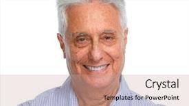  Presentation with old man - Audience pleasing slide deck consisting of smiling senior man backdrop and a coral colored foreground