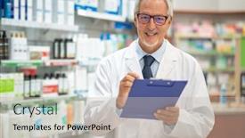  Presentation with pharmacy - Slide deck enhanced with smiling-senior-pharmacist-writing background and a soft green colored foreground