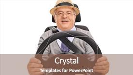  Presentation with automobile - Beautiful PPT theme featuring smiling senior sitting backdrop and a coral colored foreground