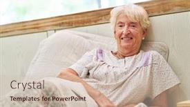  Presentation with bedridden patient - PPT theme having smiling-senior-woman-as-bedridden background and a soft green colored foreground