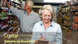  Presentation with prospect list - PPT theme enhanced with smiling senior woman checking list background and a tawny brown colored foreground