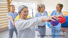  Presentation with rehab - Presentation theme featuring smiling-senior-woman-exercising background and a light blue colored foreground